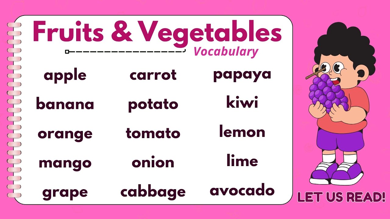 FRUITS AND VEGETABLES VOCABULARY | Learn Fruits and Vegetables | Read along with me | with Teacher