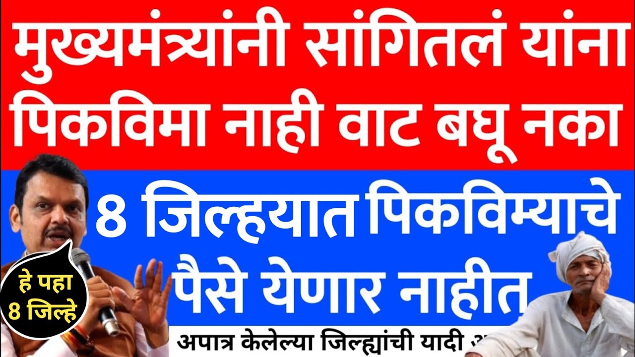Pik vima update today | pik vima scheme update |  9 जिल्ह्यात pik vima| पिकविमा न येण्याची 5 कारणे 