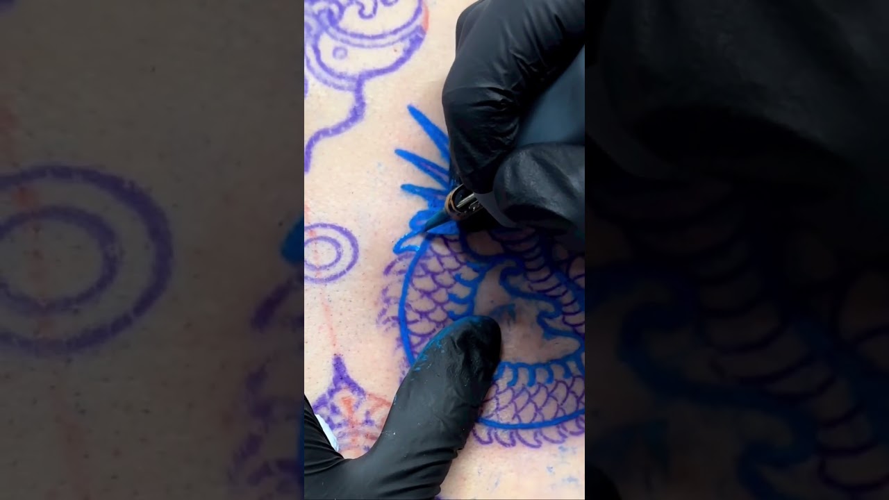 Twin blue dragon & Wave artwork 🔹 by nobodytattoo #latattoo #tattooshorts #dragontattoo