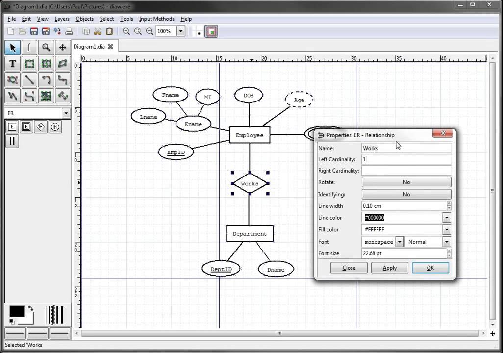 ER Diagrams in Dia Part 9 - Illustrating Cardinality
