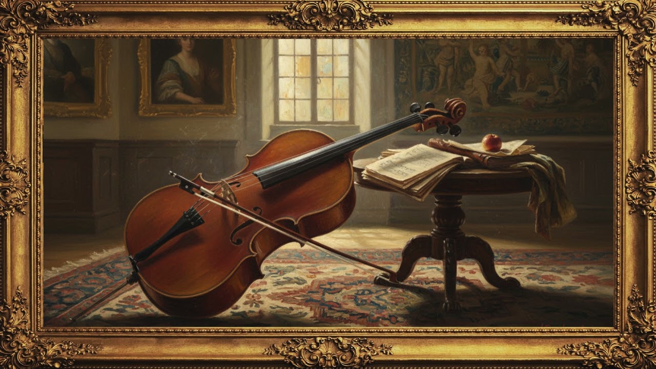 Classical Cello Music | Cello Instrument Framed Oil Painting Art 4K (1 Hour Relaxing Background)