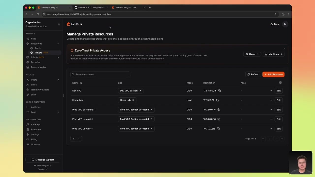 Pangolin 1.14: Zero-trust, port-level firewalling, wildcard magic DNS alias, and more