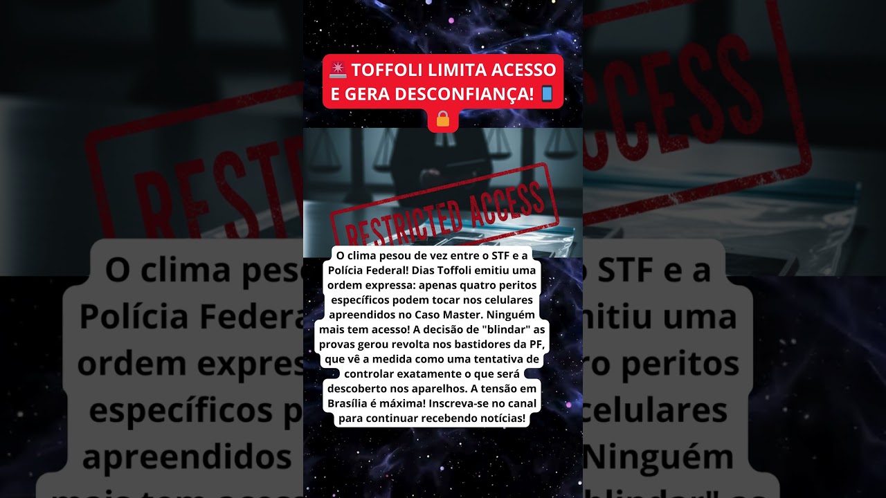 TOFFOLI bloqueia PF e escolhe QUEM mexe nos celulares do CASO MASTER!