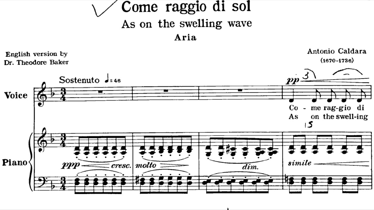Come raggio di sol (piano accompaniment)- Antonio Caldara