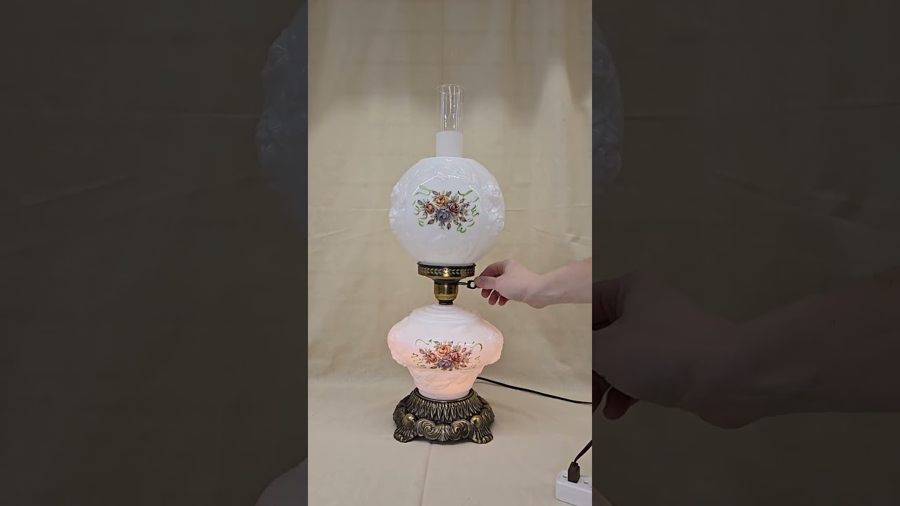 Vintage 1972 Milk Glass Hurricane Parlor Table Lamp
