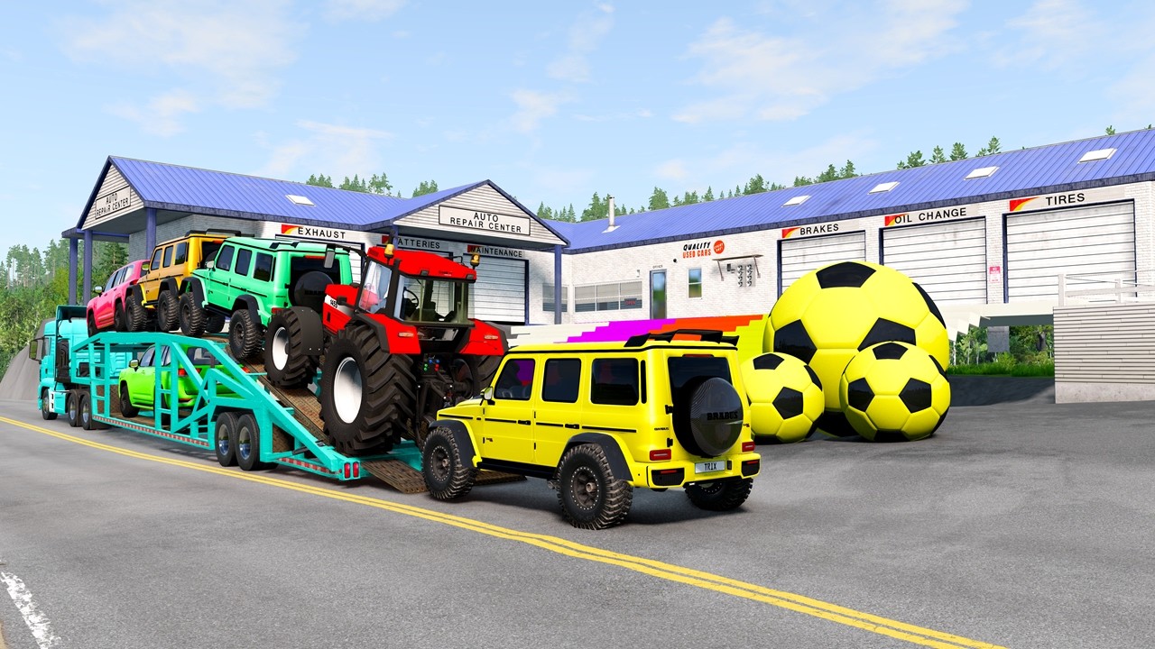 Flatbed Truck McQueen | Transportation with Truck - Pothole vs Car #49 | BeamNG.Drive Gameplay