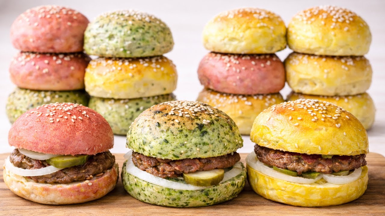 The BEST Colored Burger Buns 🌈 Soft & Fluffy Naturally Colored Recipe