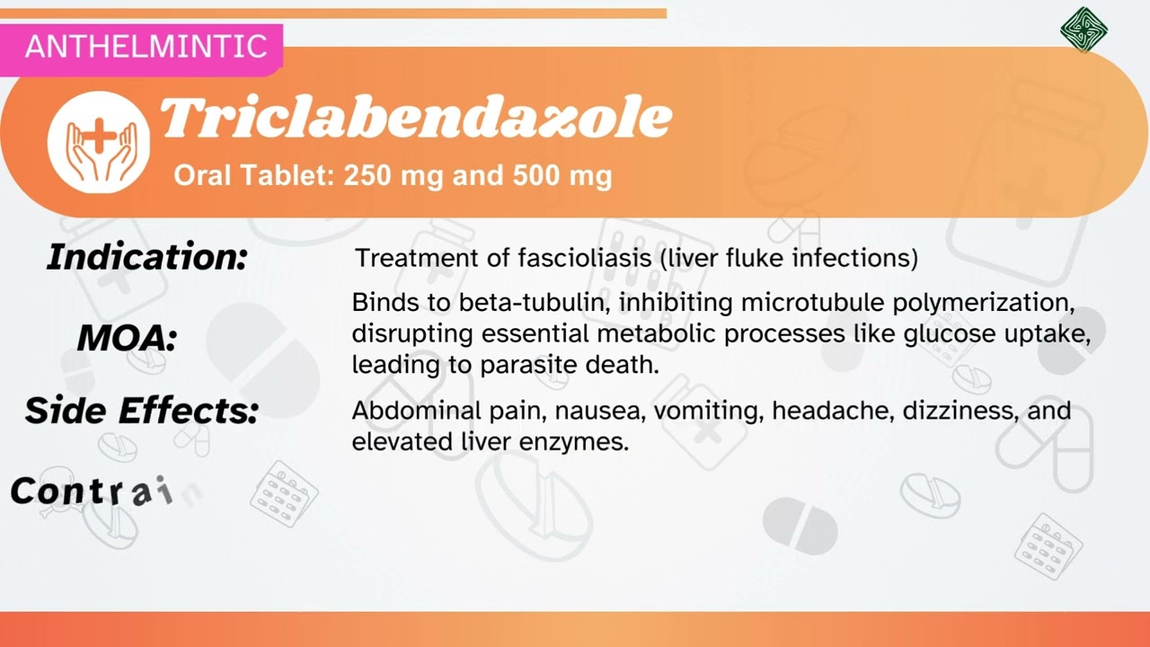 TRICLABENDAZOLE |Indications| Mechanism of Action| Contraindications| Side effects