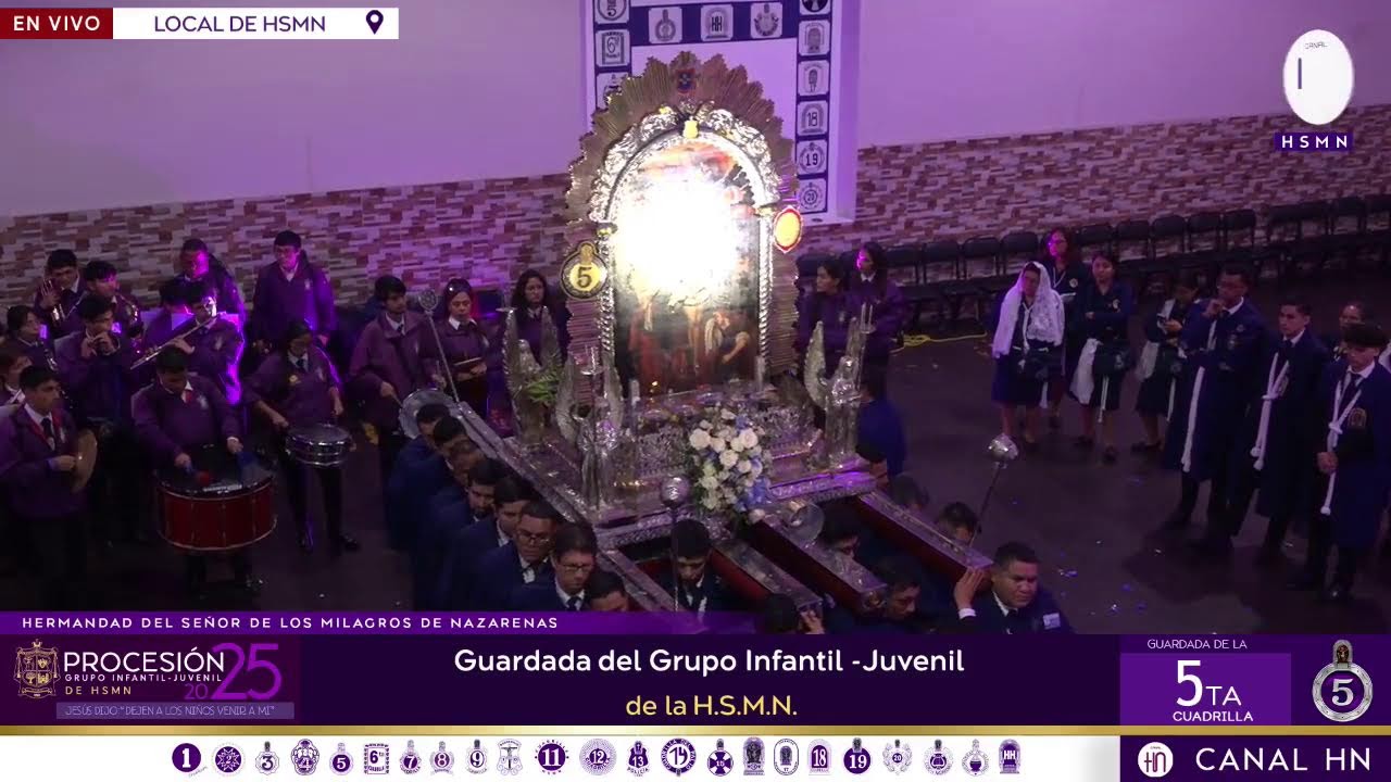 Procesión 2025 del Grupo Juvenil - Infantil de la Hermandad del Señor de los Milagros de Nazarenas.
