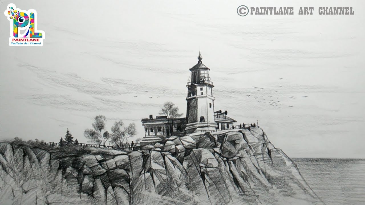 How to Draw and Shade Light House In Seascape With PENCIL | Very Easy Pencil Strokes