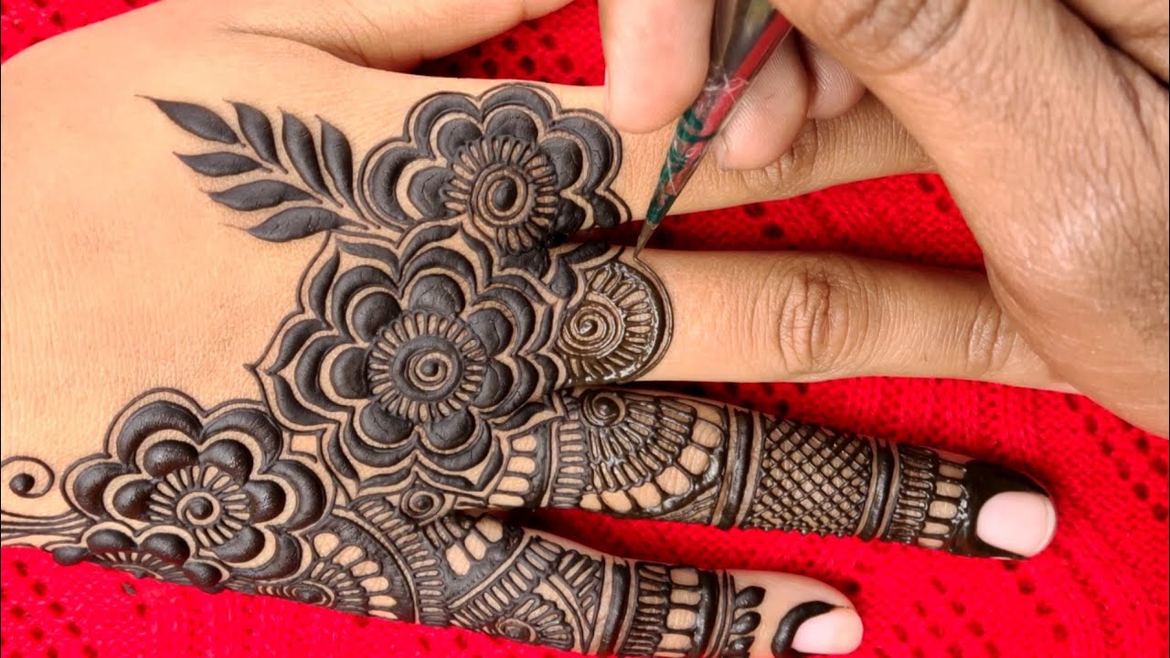 gorgeous flower mehndi design for karva chauth special||mehandi decoration for hand