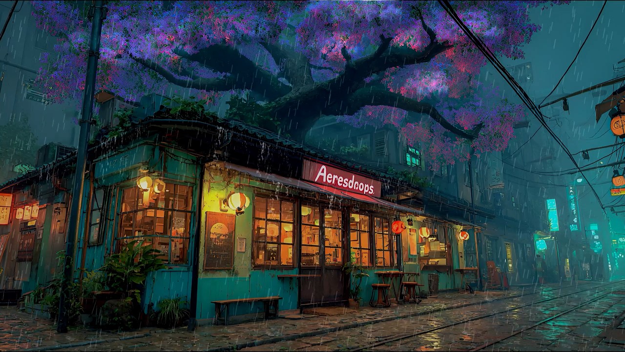 Rainy Night Café 90s Lofi ☔ Soft Study Beats & Cozy Coffee Ambience