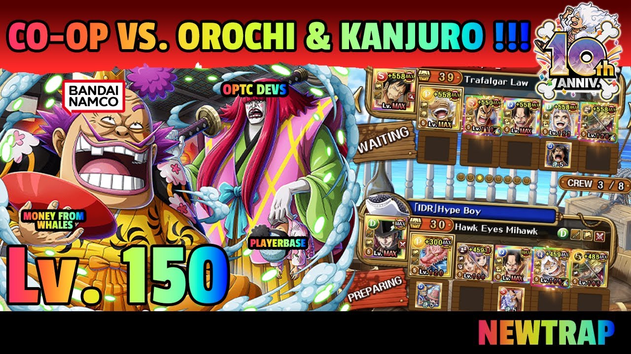 【OPTC】CO-OP Vs Orochi & Kanjuro Lv 150 | No New Unit Anniv 10.5 | OPTC Indonesia【トレクル】