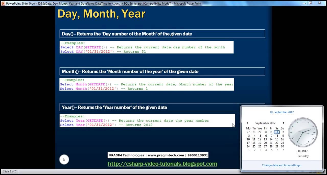 26  IsDate, Day, Month, Year and DateName DateTime functions in SQL Server
