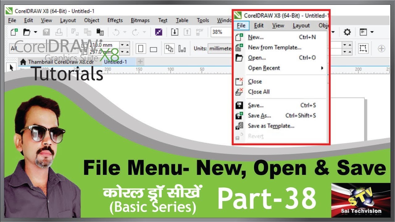 New, Open and Save Options in File Menu in CorelDraw X8 in Hindi (Basic Series) Part-38