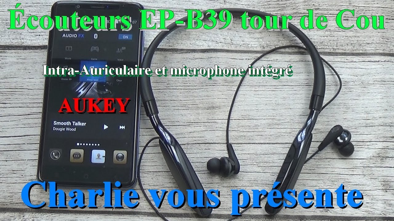 AUKEY Écouteurs EP B39 tour de Cou intra -auriculaire et microphone intégré Bluetooth anti-bruit