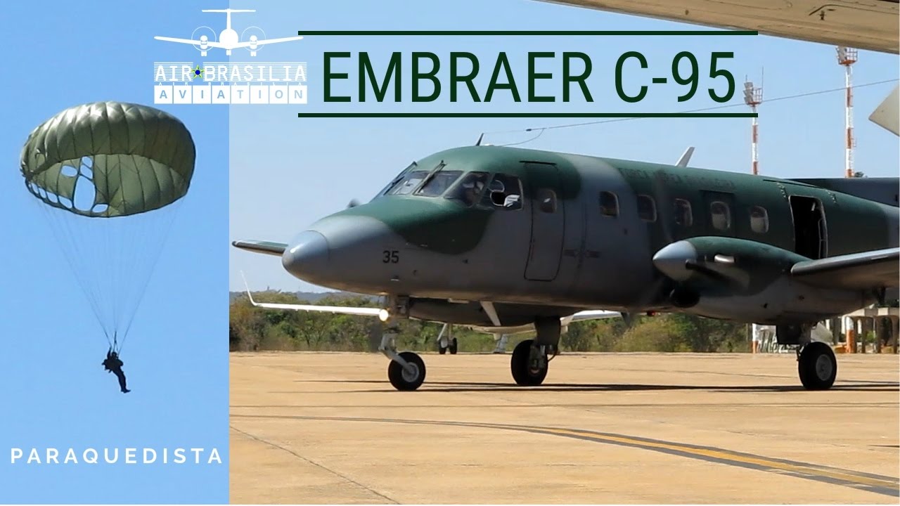 Avião Embraer C-95 Bandeirante EMB110 Lançamento de Paraquedistas Army Paratroopers Embraer Aircraft
