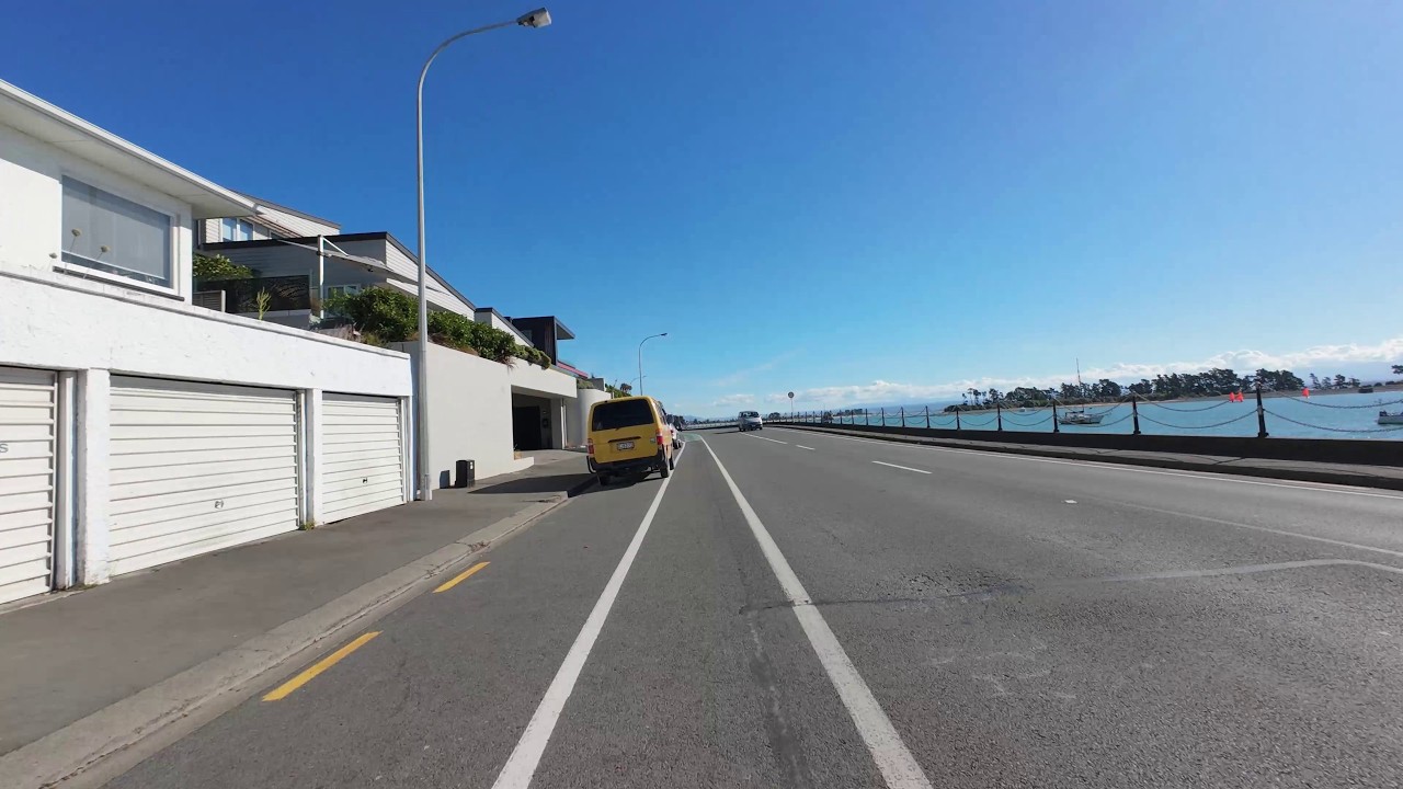 Ride : Almost NO Traffic Nelson Town along Rocks Road to Tahunanui Nelson New Zealand 4K