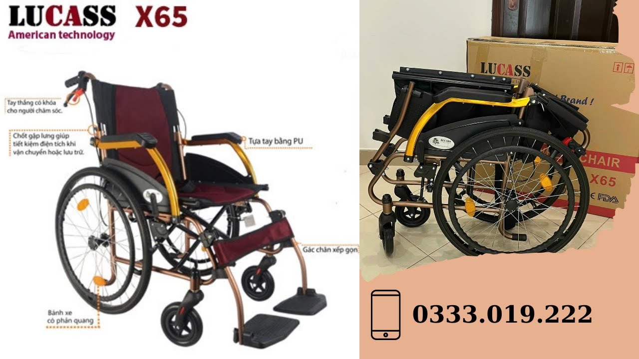 Xe lăn cao cấp gấp gọn Lucass X65 | Xe lăn hợp kim nhôm | Xe lăn du lịch | LH: 0333.019.222