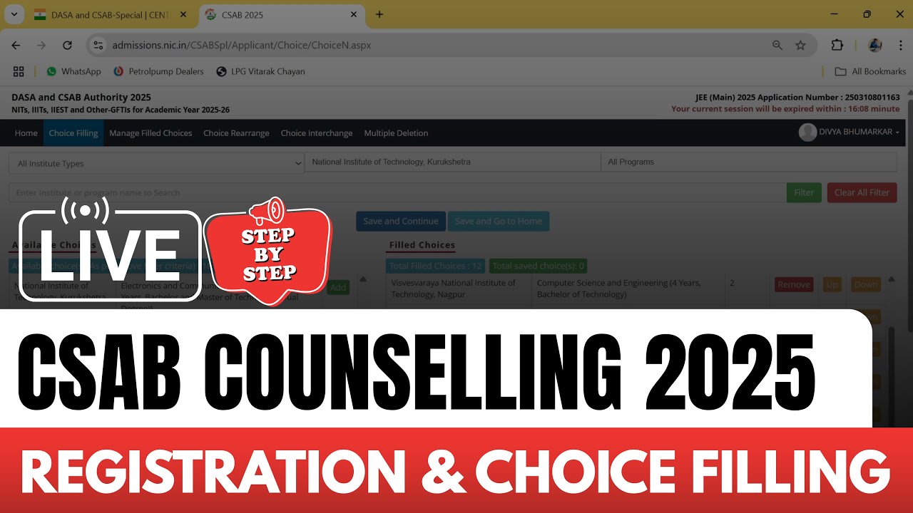 csab counselling 2025 live step by step registration and choice filling 🔥 | csab 2025 registration
