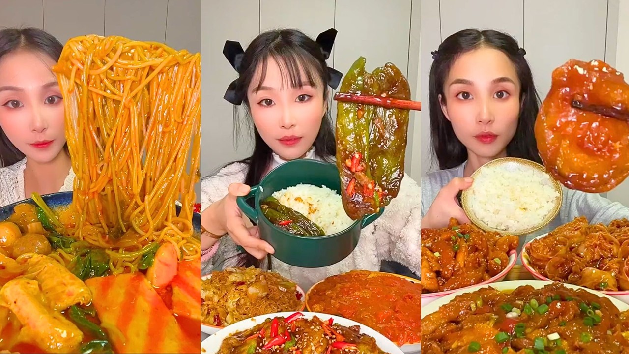 Spicy Chili Oil Noodles, Braised Pepper and Pork Mukbang Feast