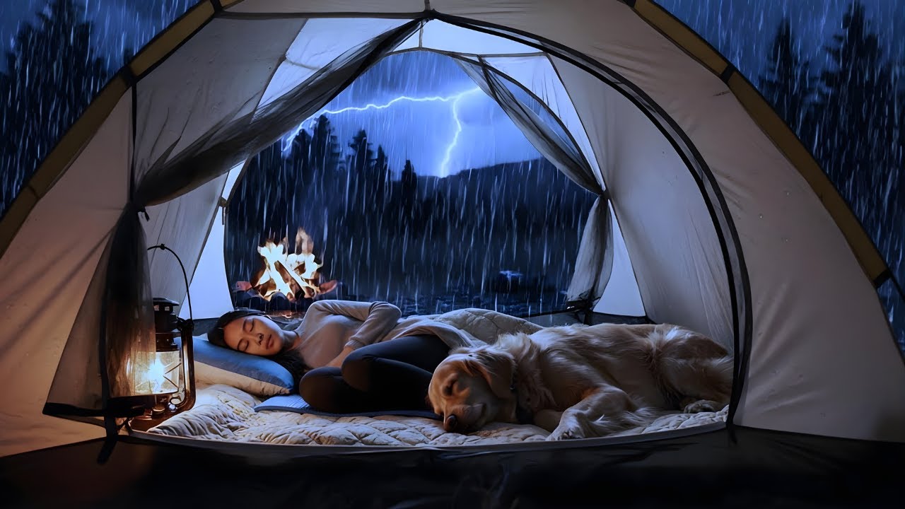Night Rain in a Hot Tent ⛈️ Heavy Rain & Thunderstorm Camping | Peaceful Sounds for Deep Sleep