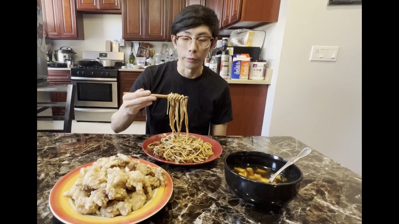 Korean Noodles w.  Sweet and Sour Pork Mukbang