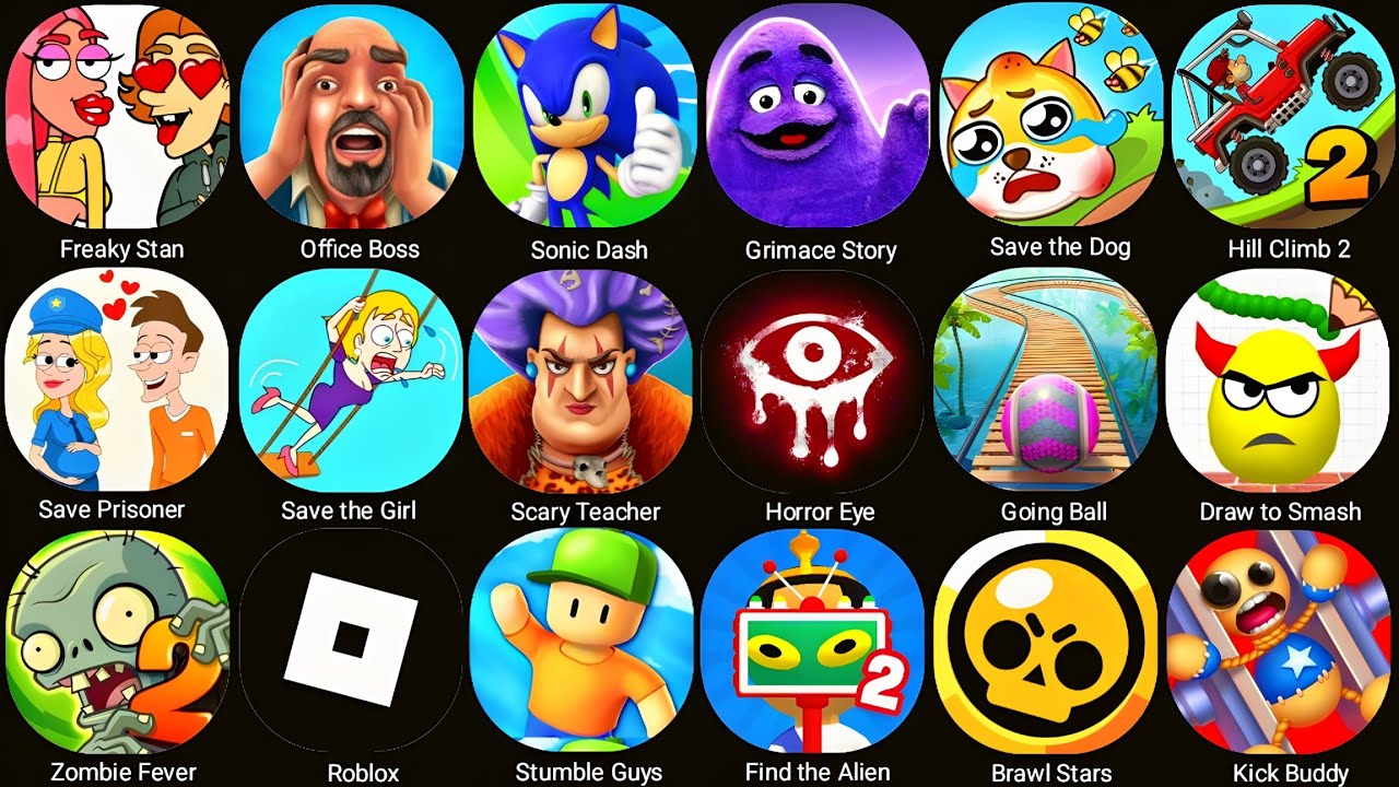 Grimace Monster Scary Survival,Beatbox Survival,Save Prisoner,Stumble Guys,Emoji Puzzle,Mob Control