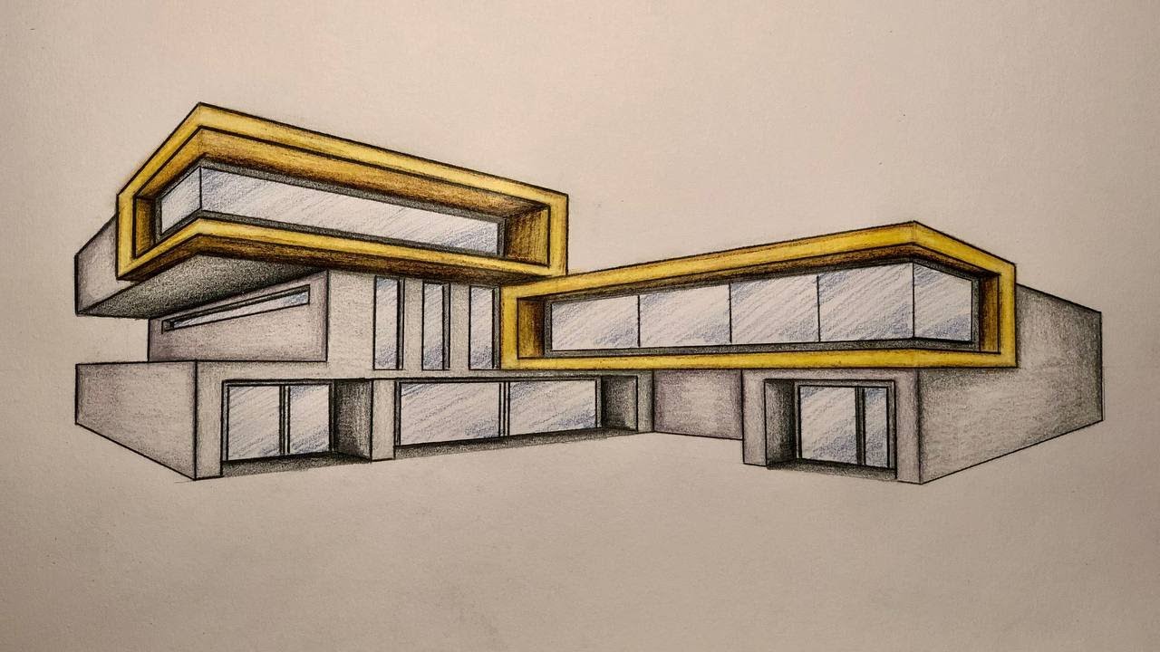 #016 - How to Draw a Modern House in 2-Point Perspective