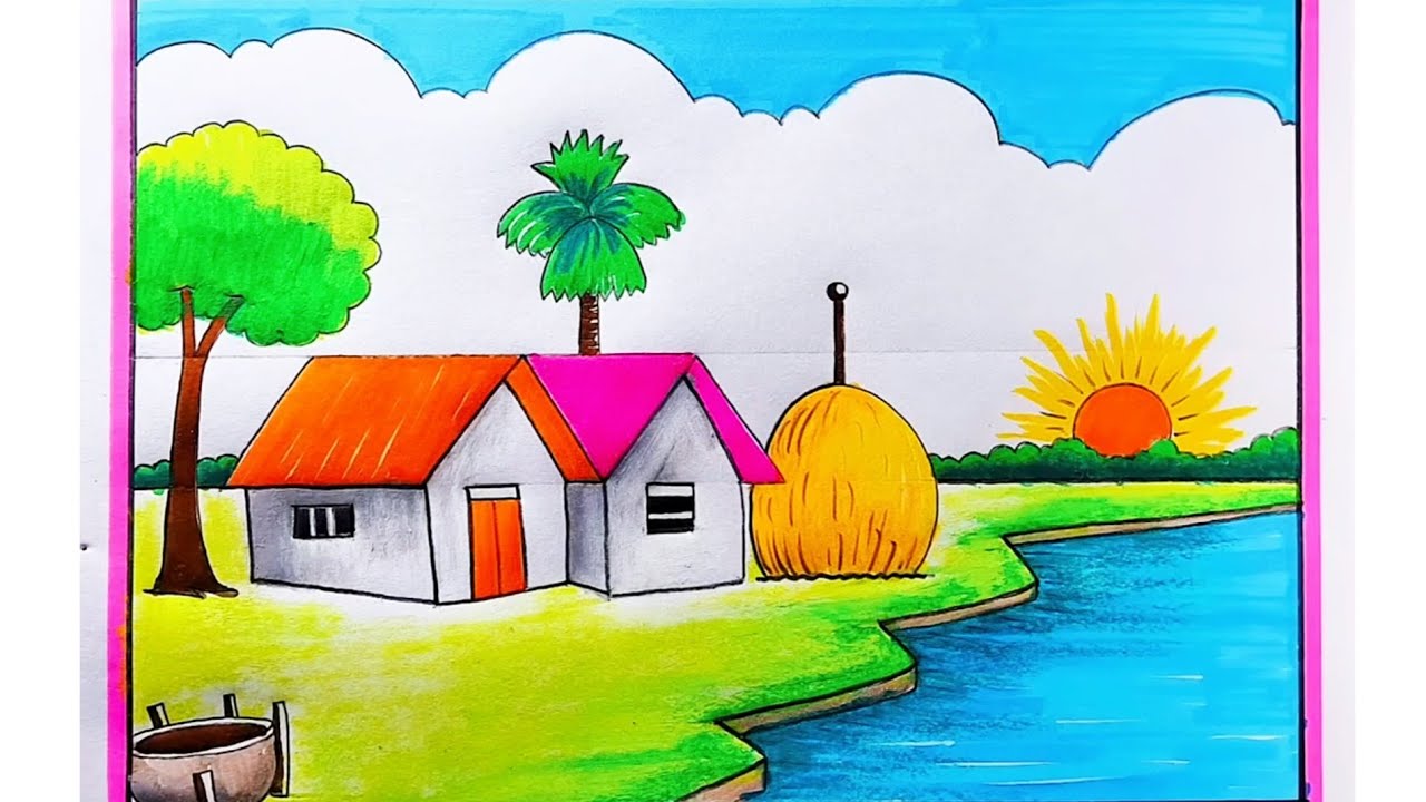 Gramer Prakitik Drisso Drawing Village Nature Art Voice Tutorial
