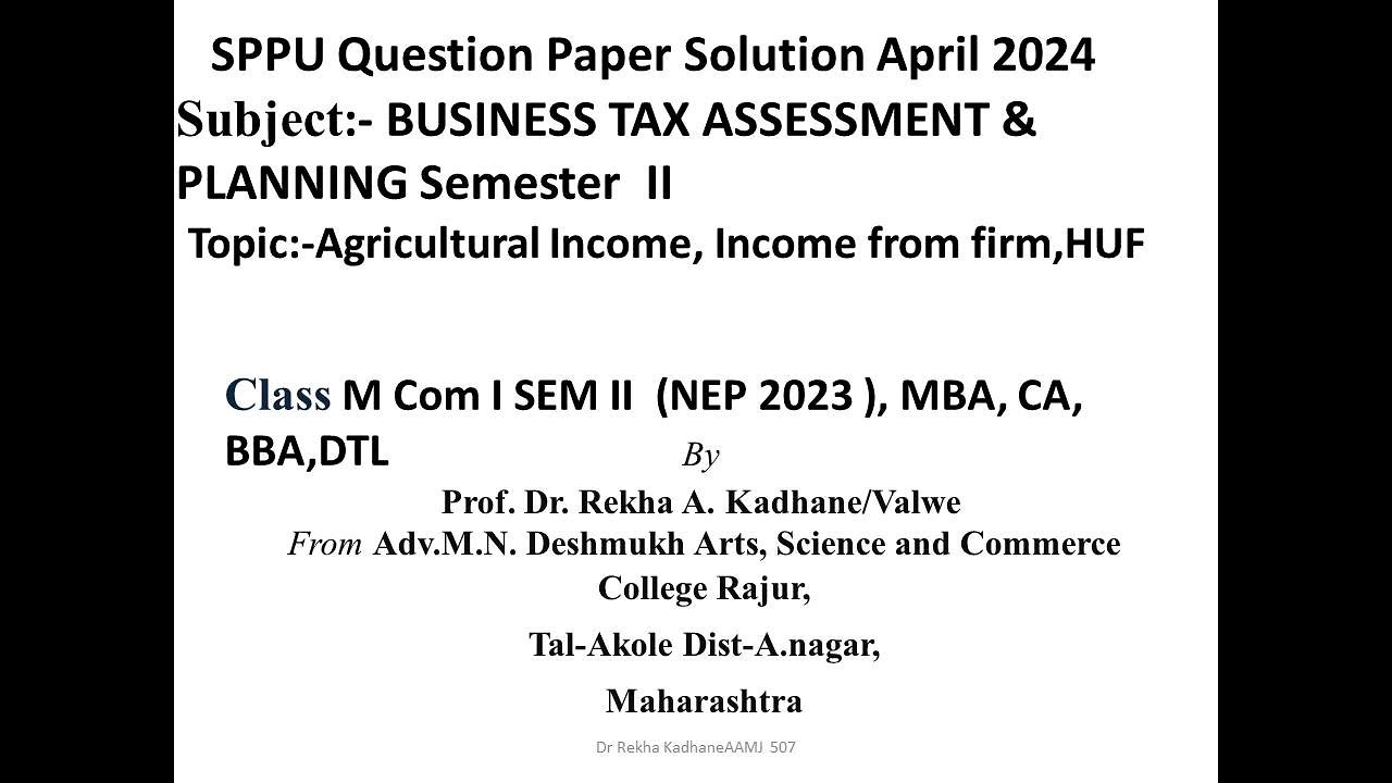 SPPU April 2024 Business Tax assessment & Planning Question Paper MCOM I  BT553MJ