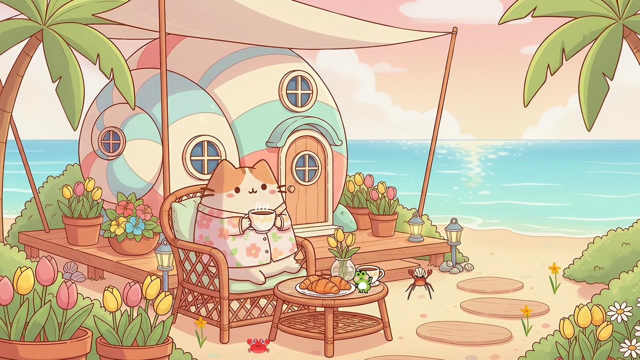Pusheen’s Seaside Coffee House ☕️ Relaxing Lofi Hip Hop for Study & Focus 🌊 Chill Aesthetic Beats
