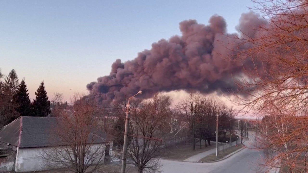 Smoke billows over Lviv after Russian shelling