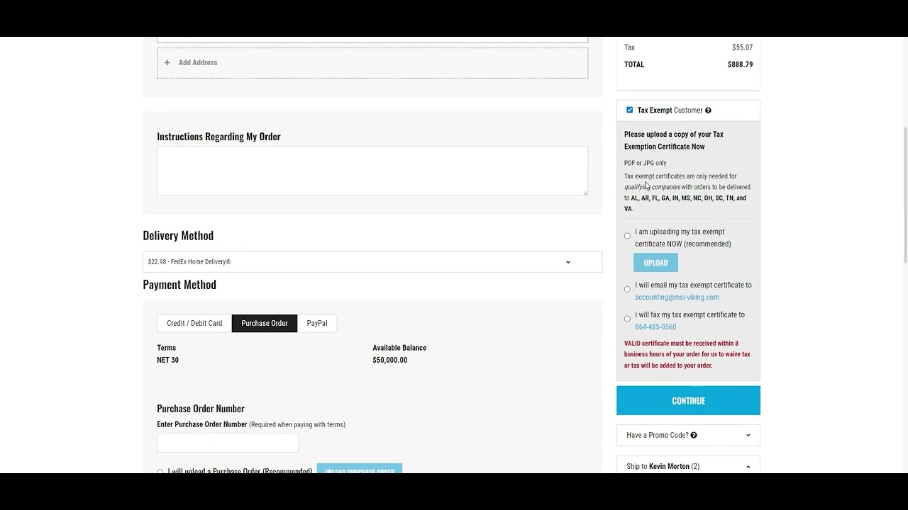 How to add a tax exemption certificate to remove tax from your orders
