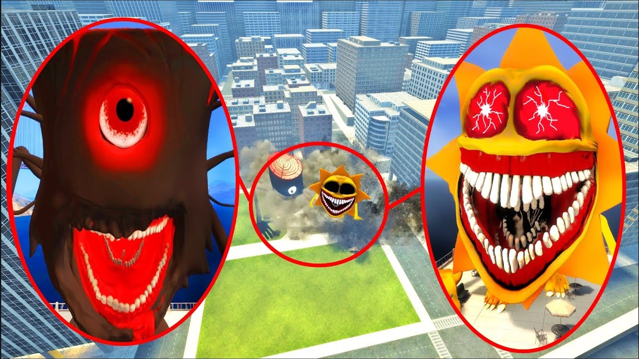 Un DRON capta a MR. TREE TAPES vs MR. SUN TAPES en la ciudad | Garry's Mod