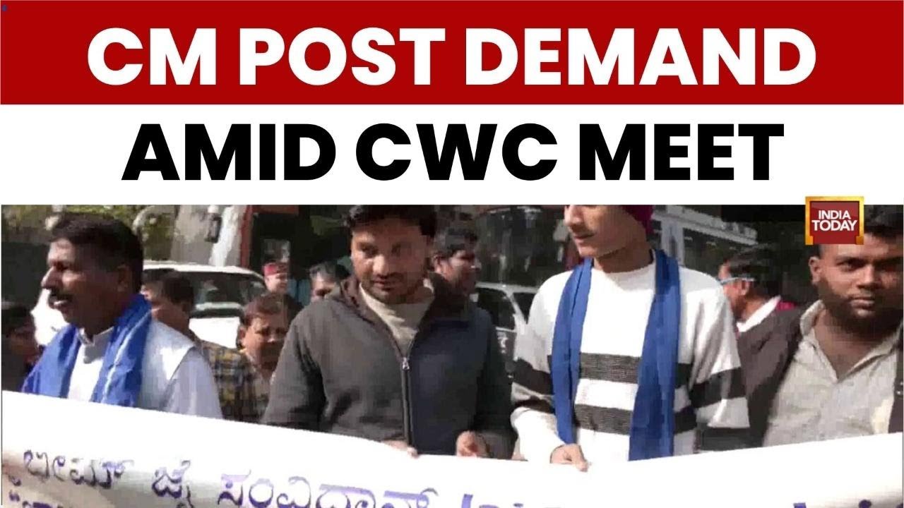 Karnataka Power Tussle: Congress Workers Protest Outside CWC Meet Venue in Delhi Over K'taka CM Post