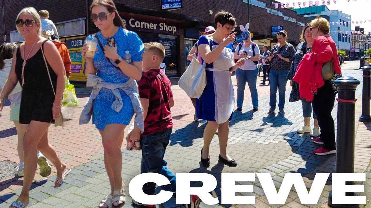 Walk in CREWE England Town Centre | Beautiful Spring Saturday