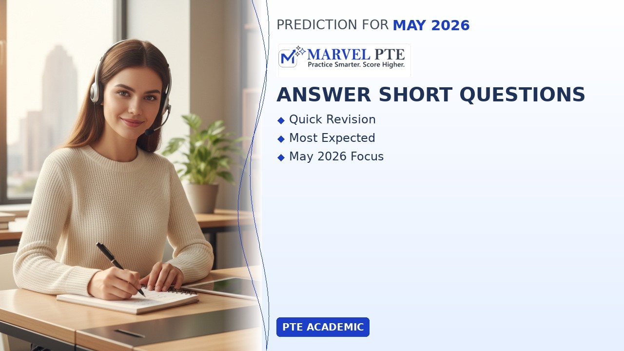 PTE Answer Short Questions Prediction Questions May 2026 | Latest Exam Revision Practice