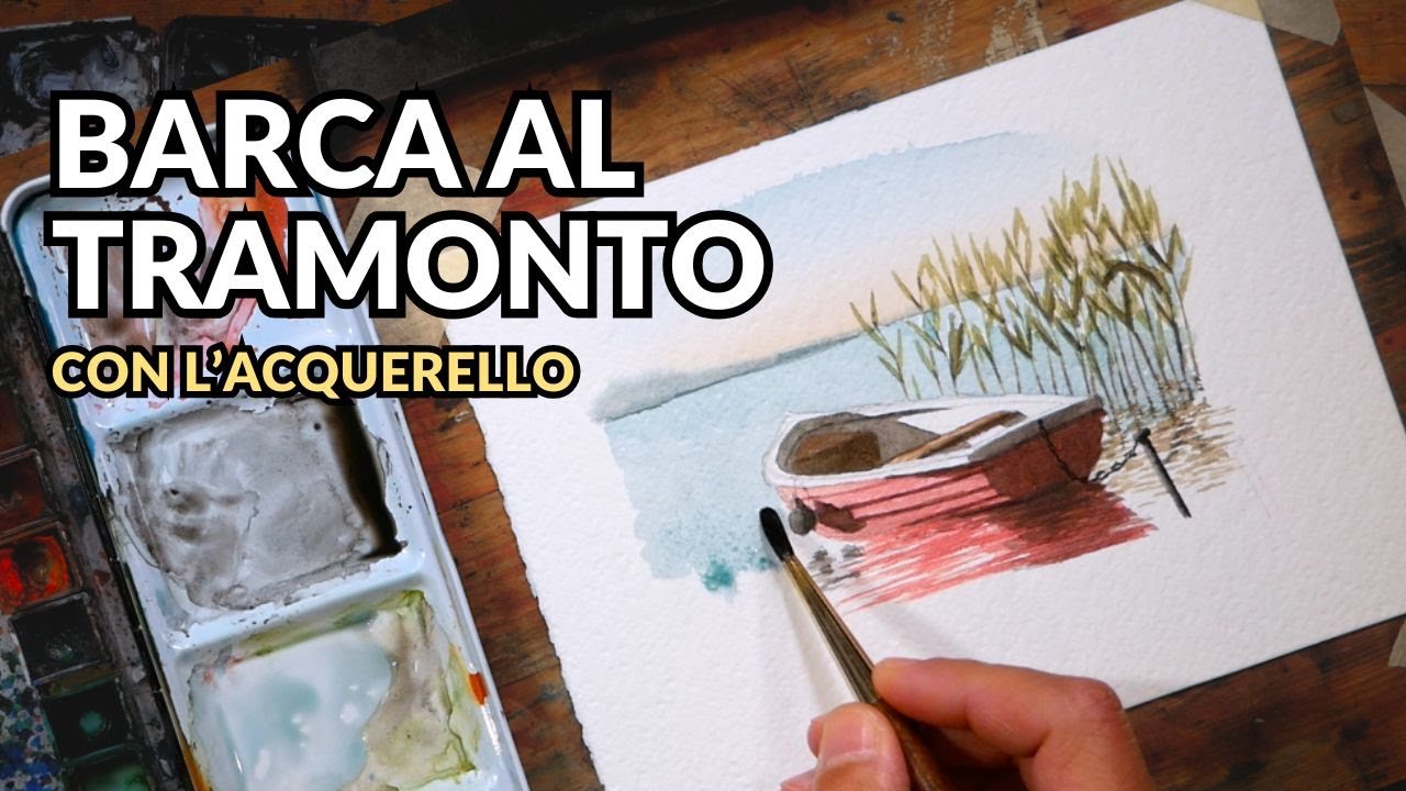 Barca al tramonto con l'acquerello - esercizio semplice per principianti