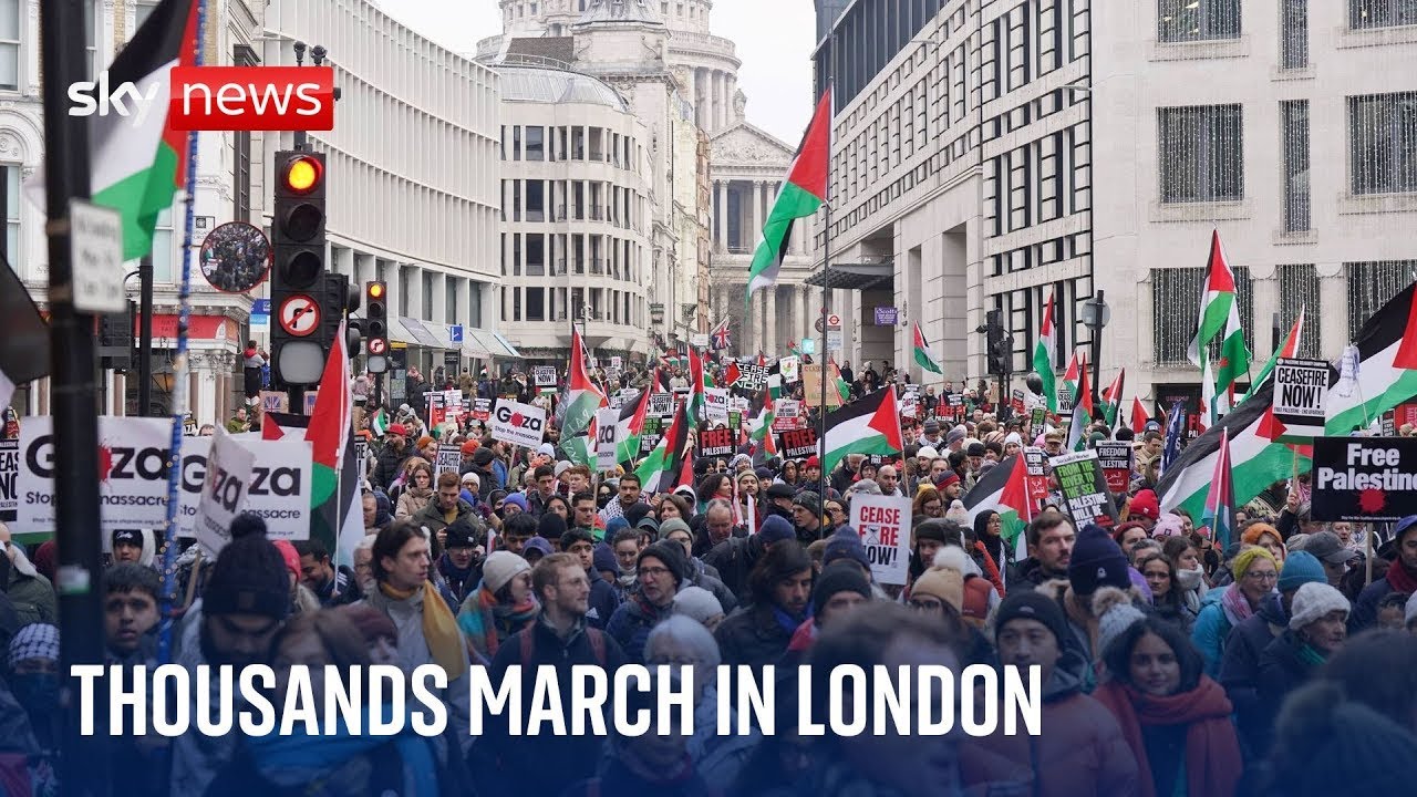 Thousands of pro-Palestinian protesters in central London for 'global day of action'