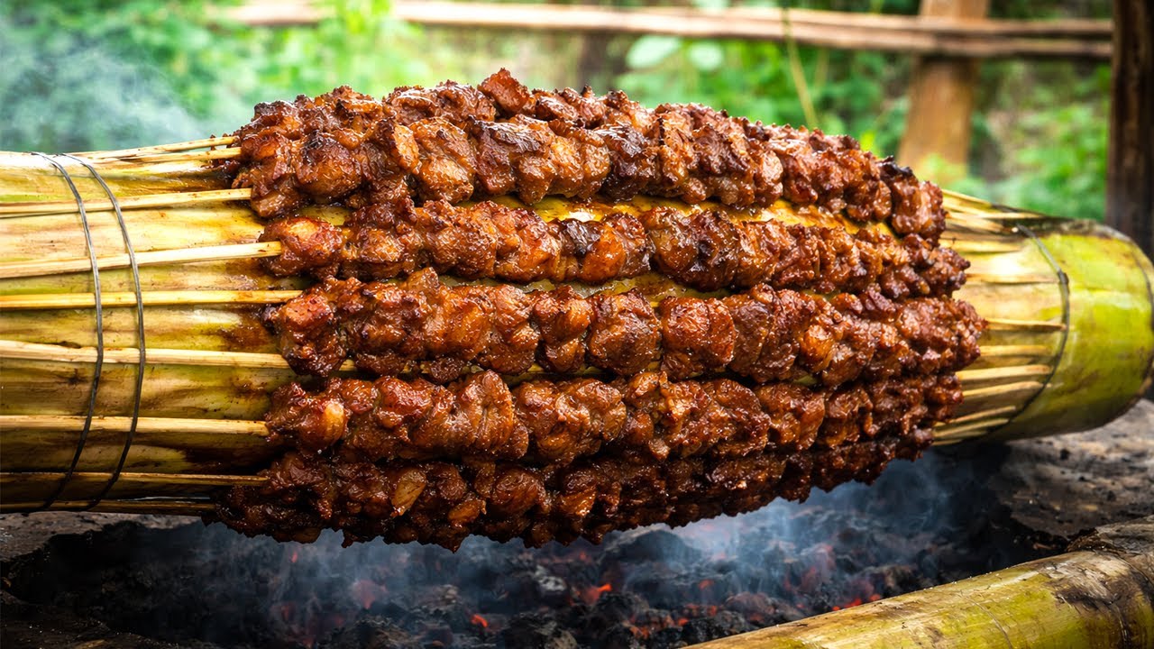Banana Stem Skewers: Juicy Pork Grilled the Rustic Forest Way