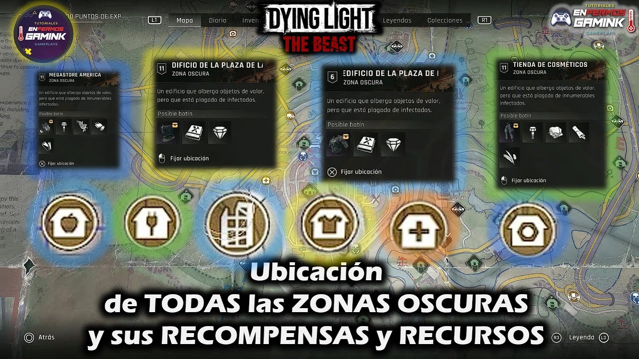 106. Ubicación de TODAS las ZONAS OSCURAS y sus RECOMPENSAS y RECURSOS 🧟 Dying Light: The Beast
