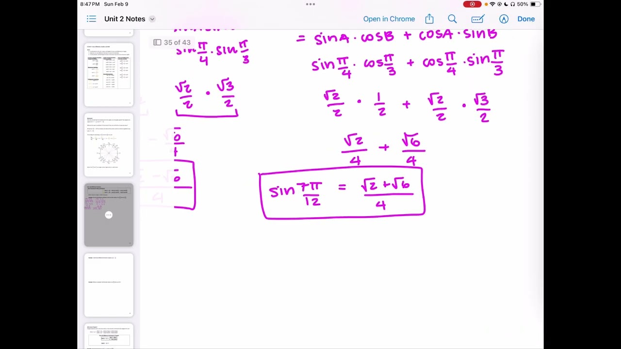 Section 9.2 & 9.3 - Sum, Differences, Double, Half Angle Identities