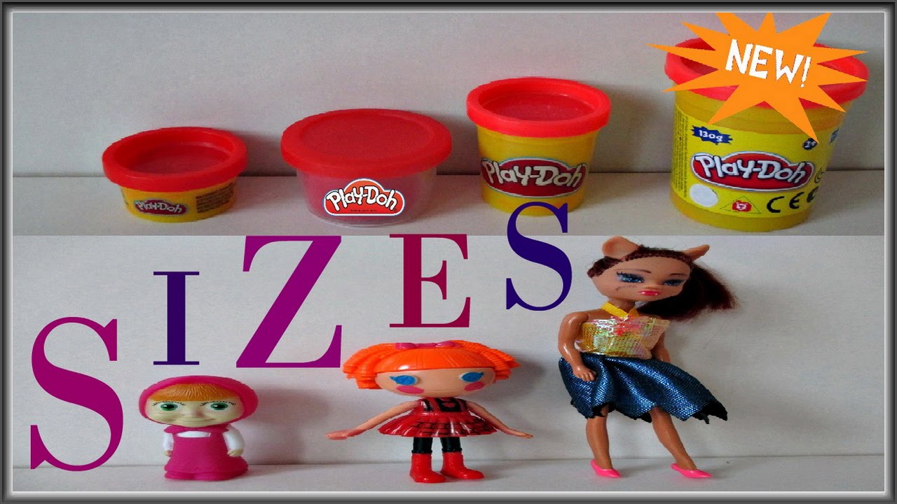 Learn SIZES with Play Doh Cans and Toy Dolls Video Review for Little Kids