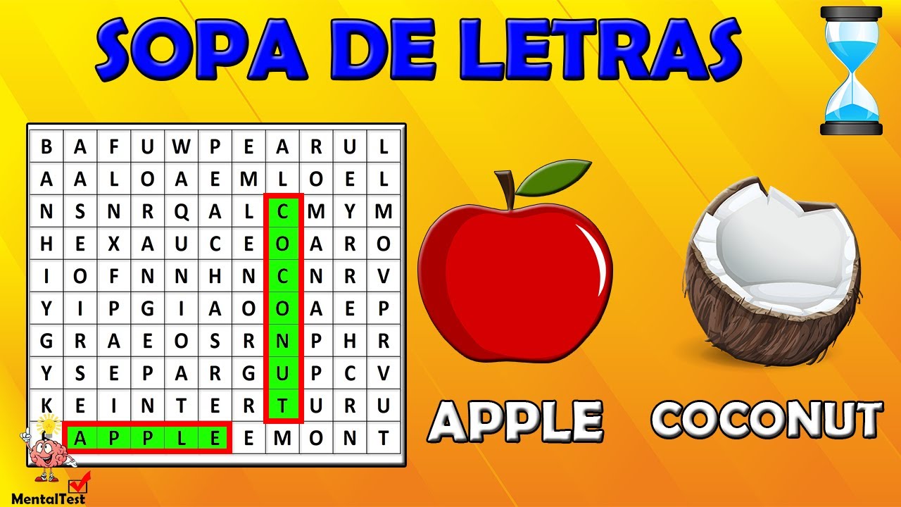 RETO de la SOPA de LETRAS | Encuentra el NOMBRE de la FRUTA en ingl&eacute;s | SOPA DE LETRAS | MentalTest