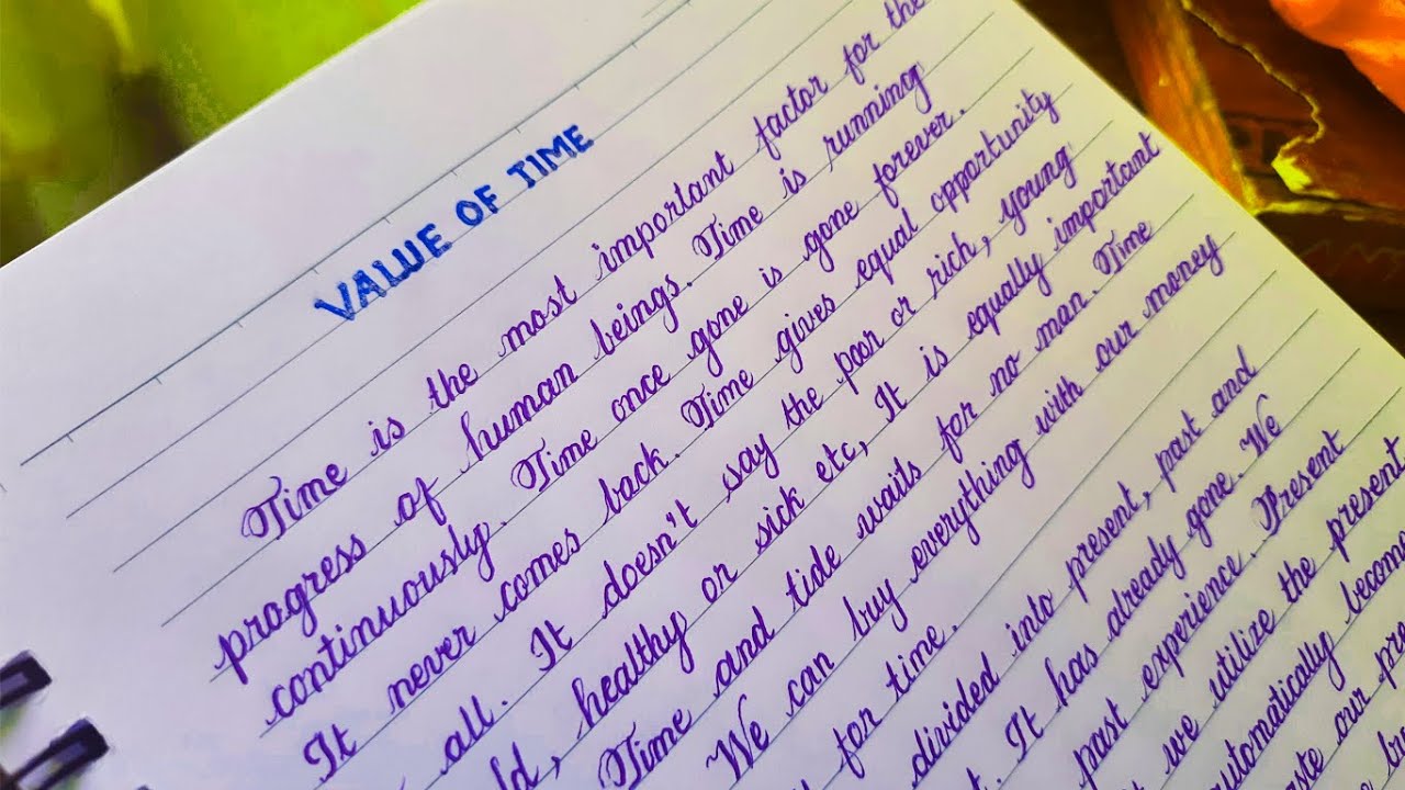English Essay: Value of Time | Beautiful English Cursive Handwriting