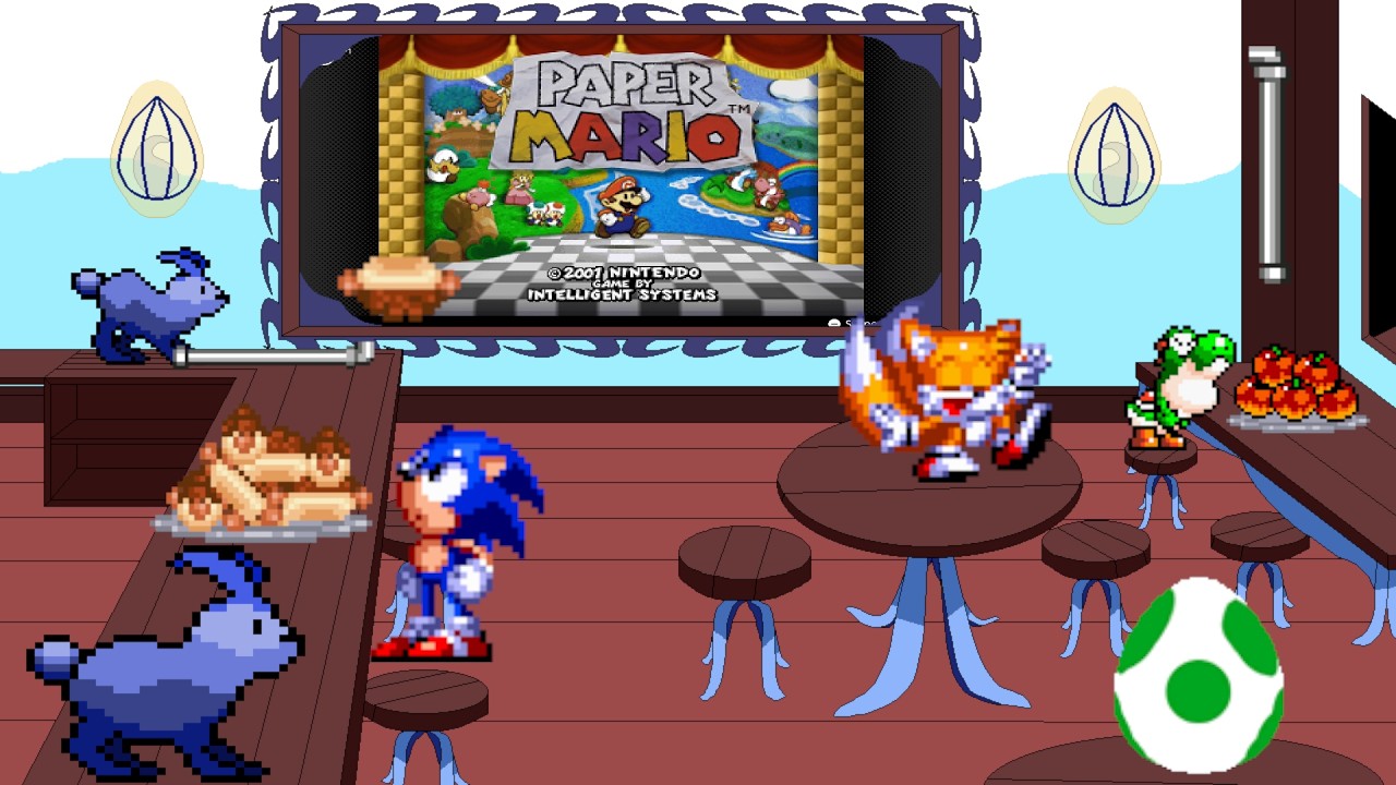 AN army of shy-guys... destroyed by a plumber and a baby sparky- Paper Mario