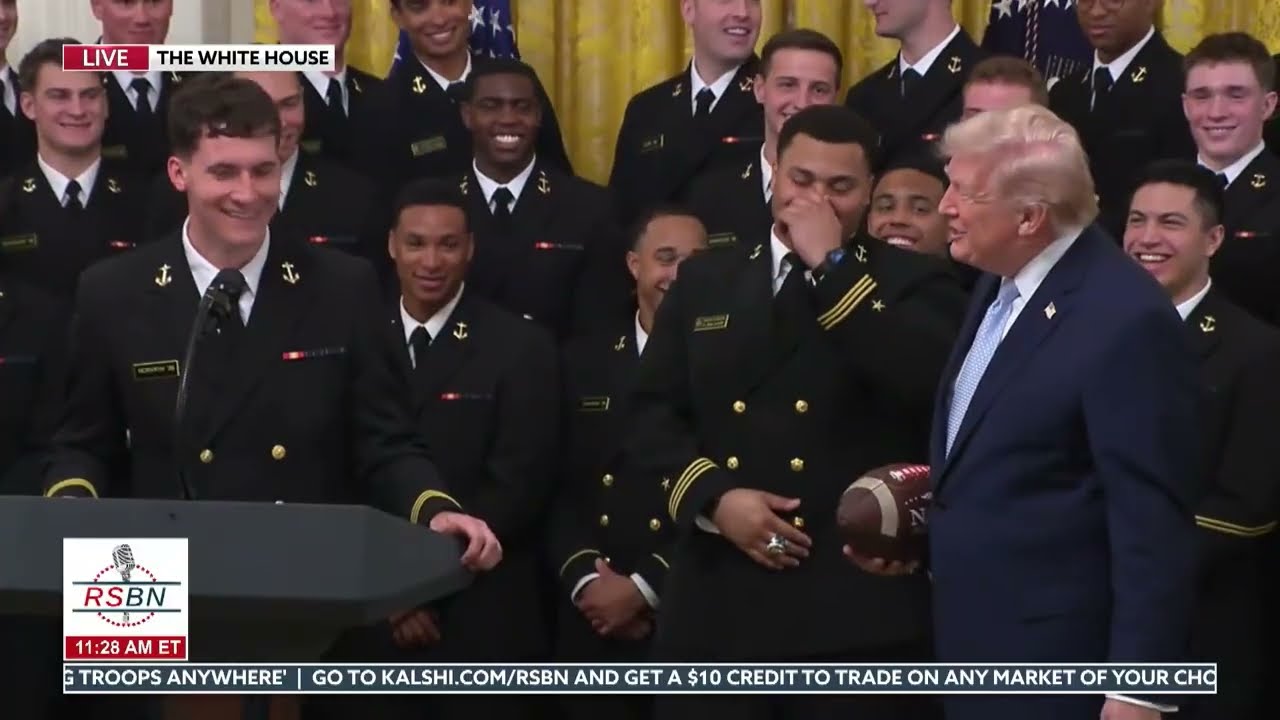 WATCH: Navy's Head Coach and Players Speak and Give President Trump Gifts - 03/20/26