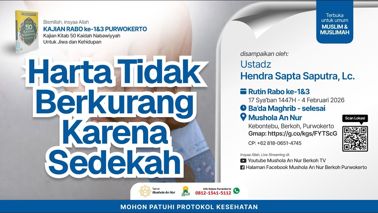 (LIVE) Harta Tidak Berkurang Karena Sedekah - Ustadz Hendra Sapta Saputra