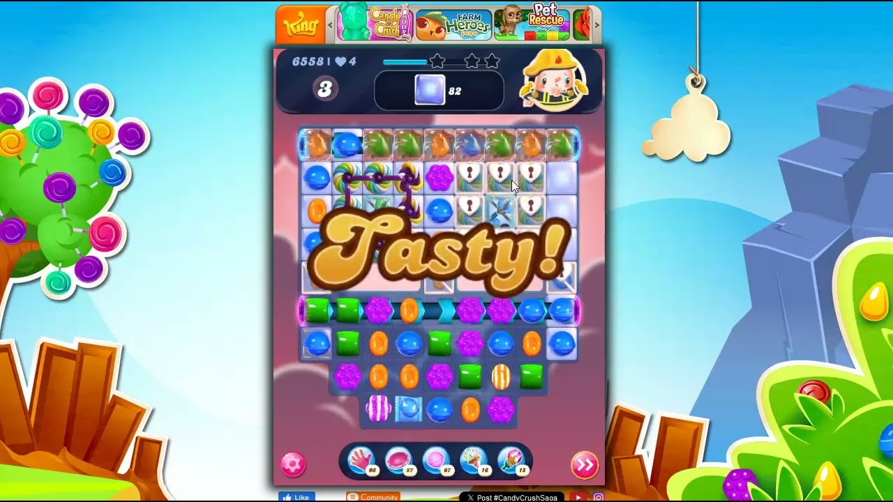 Candy Crush, уровень 6558, разговор, 18 ходов, 0 усилителей